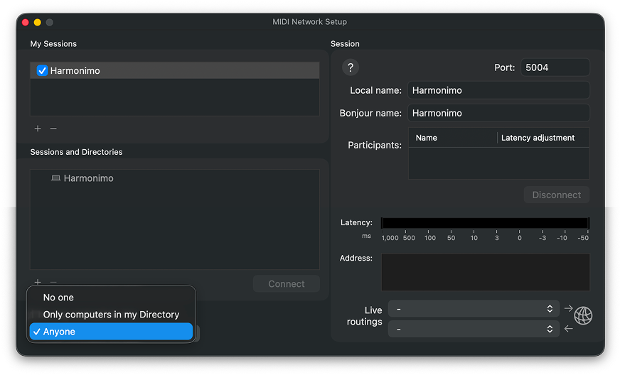 Enable MIDI network session
