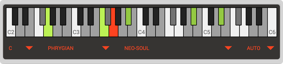 Harmonimo keys, keyboards, and genre selector