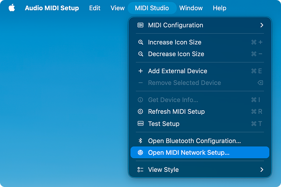 Open MIDI Network Setup from MIDI Studio