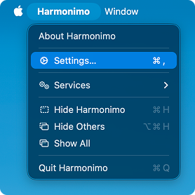Harmonimo standalone settings menu